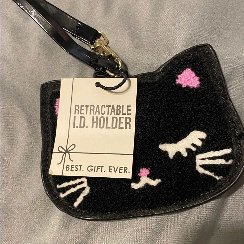 Black Cat Wristlet Card Holder with Pink Accents